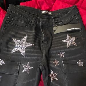 Rockstar Original Black Skinny Jeans with Crystal Star Accents